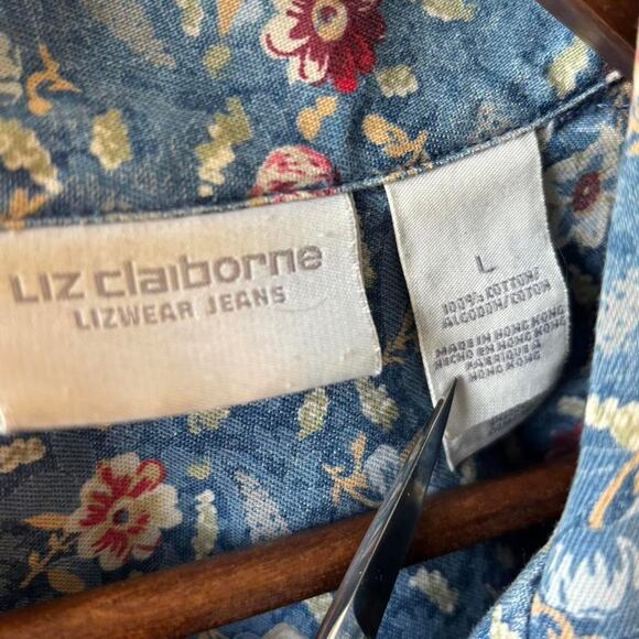 Liz Claiborne Lizwear Floral Denim Button-Up blouse L - Picture 8 of 8